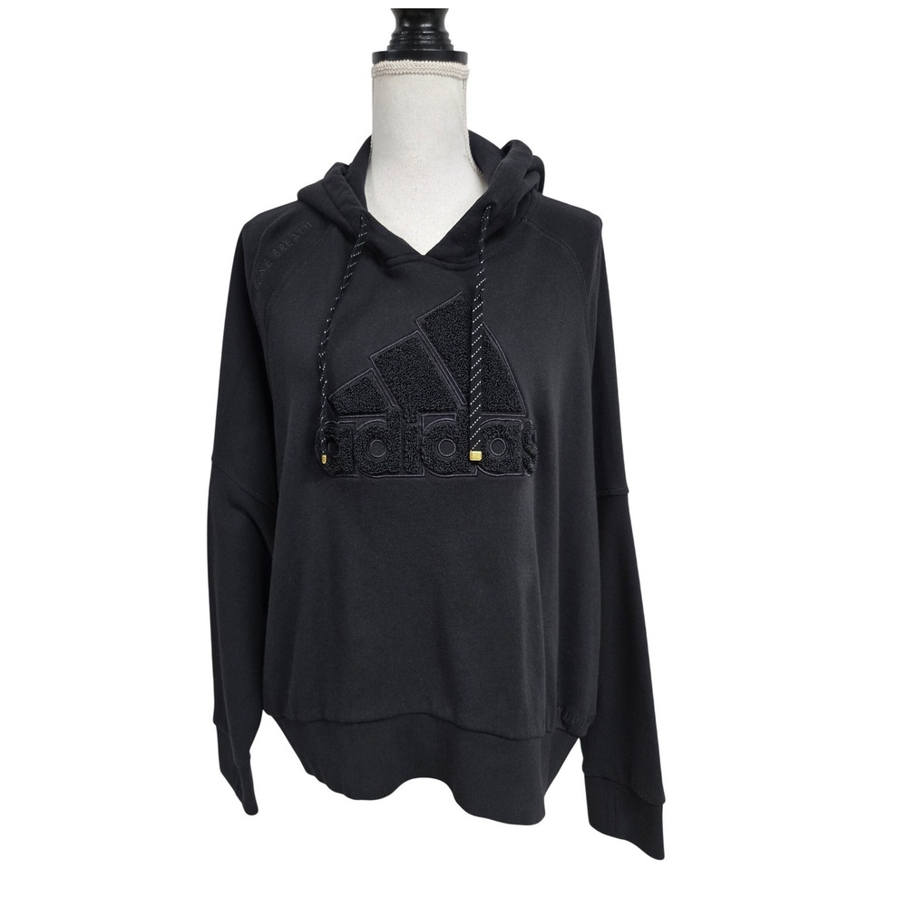 Adidas Chenille Logo Pullover Hoodie Sweatshirt Oversized Black Women's Size 3X